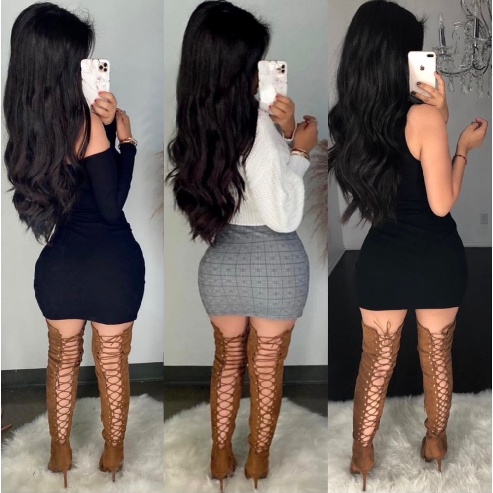 Tan High Heel Open Back Corset Lace Up Thigh High Boot - Picture 7 of 10